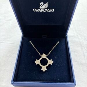 Swarovski Dune Rhodium Silver Circle Pavé Crystal Cross Necklace